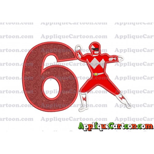 Red Power Rangers Applique Embroidery Design Birthday Number 6