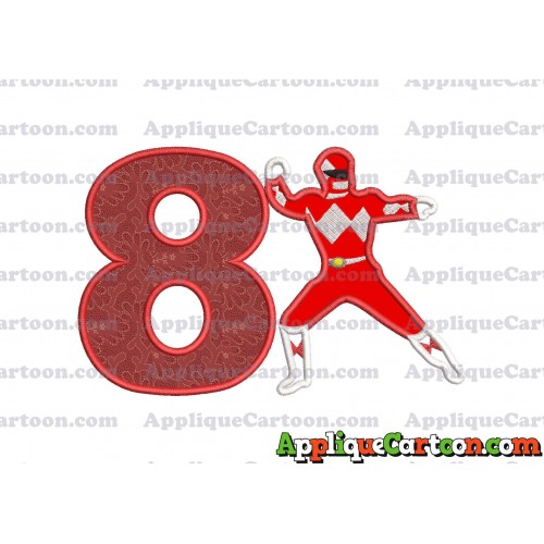 Red Power Rangers Applique Embroidery Design Birthday Number 8