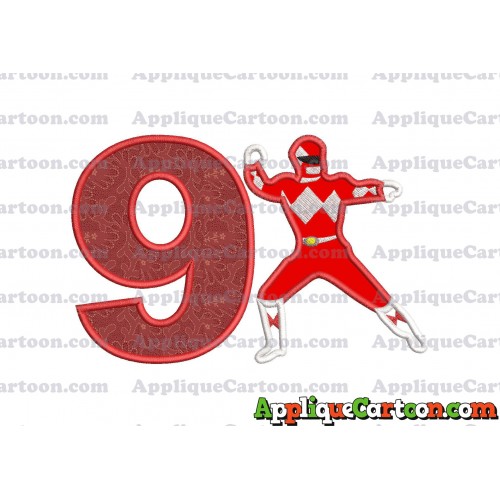 Red Power Rangers Applique Embroidery Design Birthday Number 9