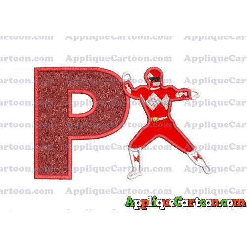 Red Power Rangers Applique Embroidery Design With Alphabet P