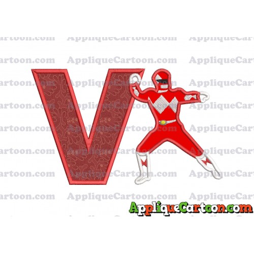 Red Power Rangers Applique Embroidery Design With Alphabet V