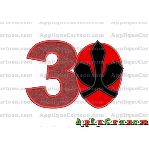 Red Power Rangers Head Applique 02 Embroidery Design Birthday Number 3