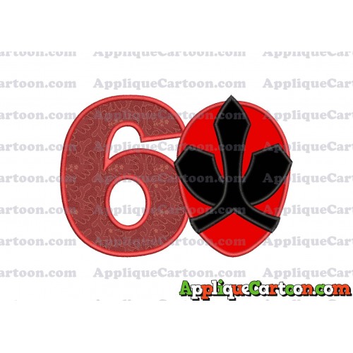 Red Power Rangers Head Applique 02 Embroidery Design Birthday Number 6