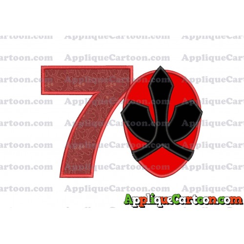 Red Power Rangers Head Applique 02 Embroidery Design Birthday Number 7