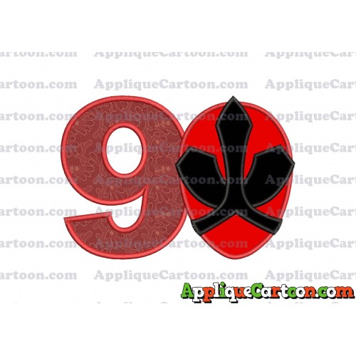 Red Power Rangers Head Applique 02 Embroidery Design Birthday Number 9