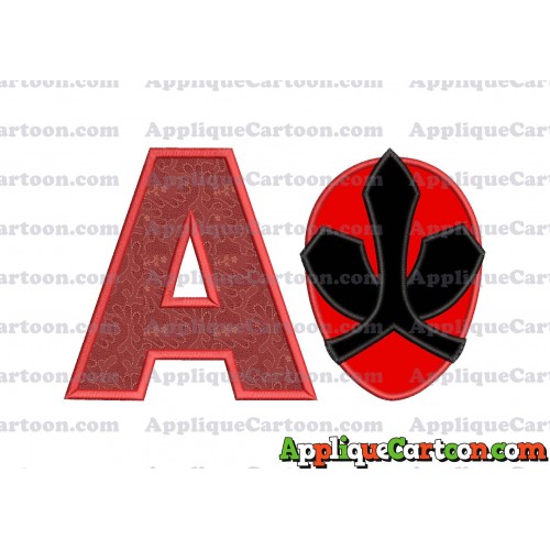 Red Power Rangers Head Applique 02 Embroidery Design With Alphabet A