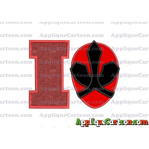 Red Power Rangers Head Applique 02 Embroidery Design With Alphabet I