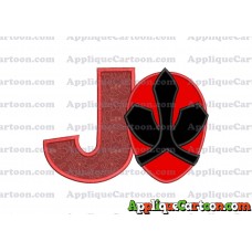 Red Power Rangers Head Applique 02 Embroidery Design With Alphabet J