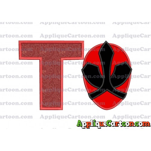 Red Power Rangers Head Applique 02 Embroidery Design With Alphabet T
