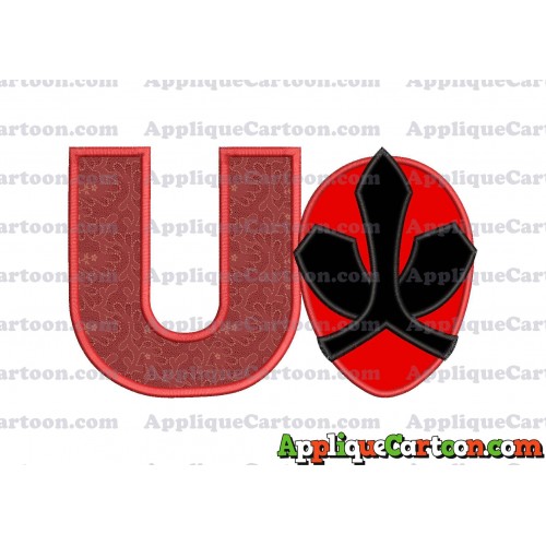 Red Power Rangers Head Applique 02 Embroidery Design With Alphabet U
