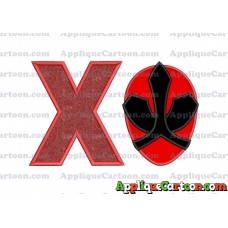 Red Power Rangers Head Applique 02 Embroidery Design With Alphabet X