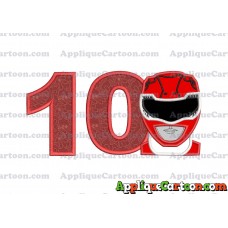 Red Power Rangers Head Applique Embroidery Design Birthday Number 10