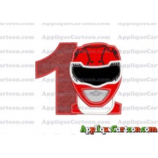 Red Power Rangers Head Applique Embroidery Design Birthday Number 1