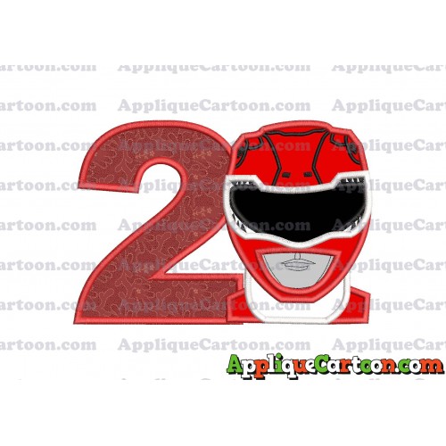 Red Power Rangers Head Applique Embroidery Design Birthday Number 2