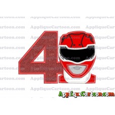 Red Power Rangers Head Applique Embroidery Design Birthday Number 4
