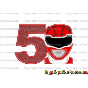 Red Power Rangers Head Applique Embroidery Design Birthday Number 5