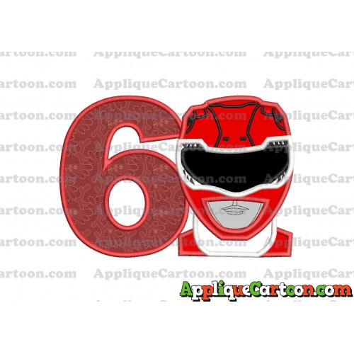 Red Power Rangers Head Applique Embroidery Design Birthday Number 6