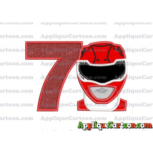 Red Power Rangers Head Applique Embroidery Design Birthday Number 7