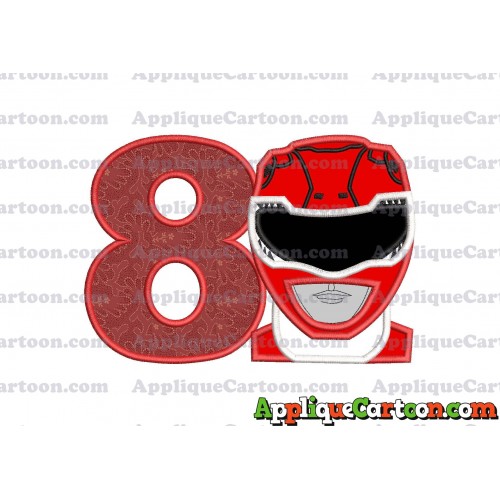 Red Power Rangers Head Applique Embroidery Design Birthday Number 8