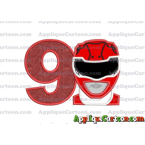 Red Power Rangers Head Applique Embroidery Design Birthday Number 9