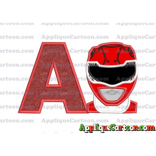 Red Power Rangers Head Applique Embroidery Design With Alphabet A