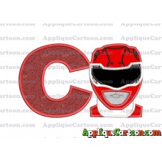 Red Power Rangers Head Applique Embroidery Design With Alphabet C