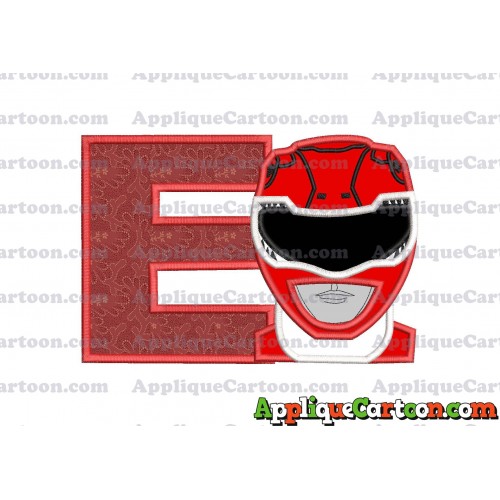 Red Power Rangers Head Applique Embroidery Design With Alphabet E