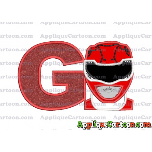 Red Power Rangers Head Applique Embroidery Design With Alphabet G