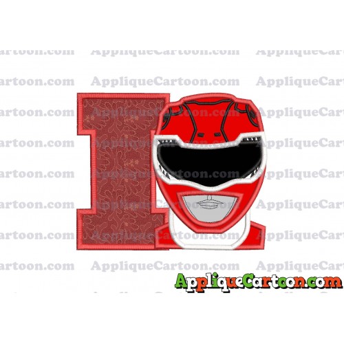Red Power Rangers Head Applique Embroidery Design With Alphabet I