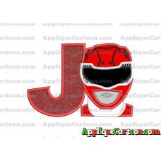 Red Power Rangers Head Applique Embroidery Design With Alphabet J