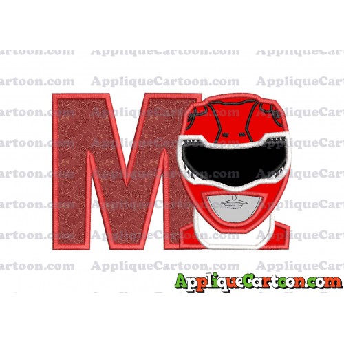Red Power Rangers Head Applique Embroidery Design With Alphabet M