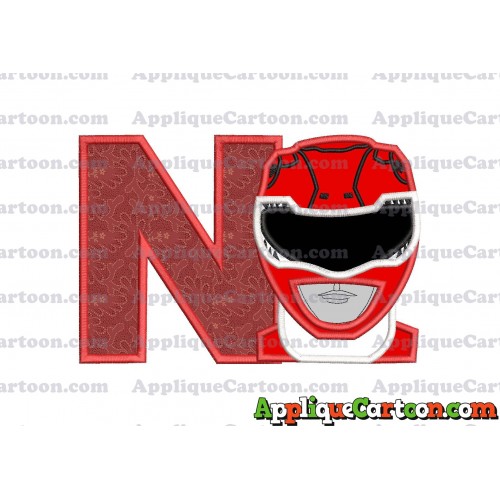 Red Power Rangers Head Applique Embroidery Design With Alphabet N