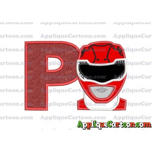 Red Power Rangers Head Applique Embroidery Design With Alphabet P