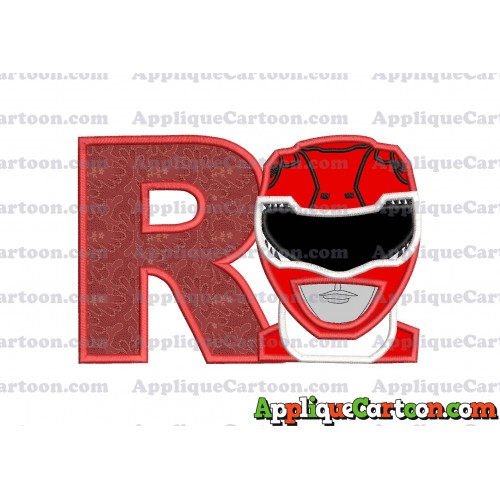 Red Power Rangers Head Applique Embroidery Design With Alphabet R