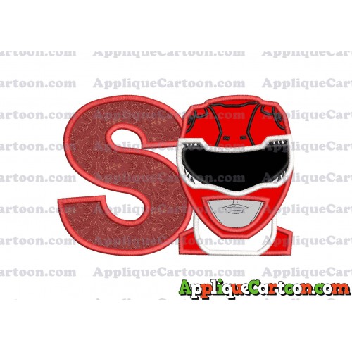 Red Power Rangers Head Applique Embroidery Design With Alphabet S