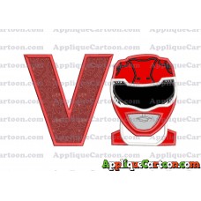 Red Power Rangers Head Applique Embroidery Design With Alphabet V