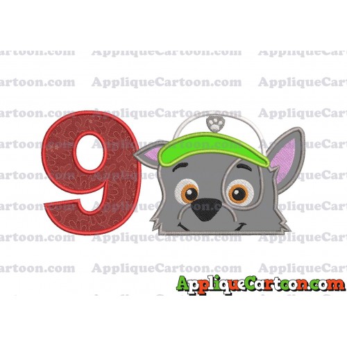 Rocky Paw Patrol Applique Embroidery Design Birthday Number 9