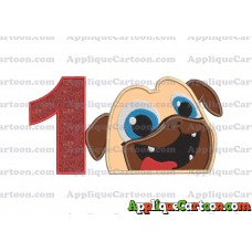 Rolly Puppy Dog Pals Head 01 Applique Embroidery Design Birthday Number 1