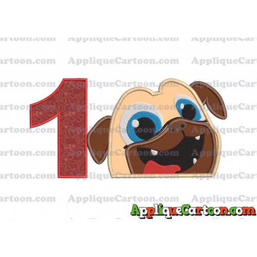 Rolly Puppy Dog Pals Head 01 Applique Embroidery Design Birthday Number 1
