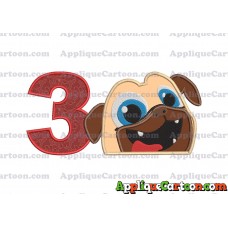 Rolly Puppy Dog Pals Head 01 Applique Embroidery Design Birthday Number 3