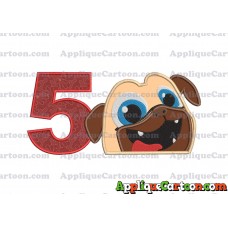 Rolly Puppy Dog Pals Head 01 Applique Embroidery Design Birthday Number 5
