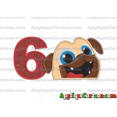 Rolly Puppy Dog Pals Head 01 Applique Embroidery Design Birthday Number 6