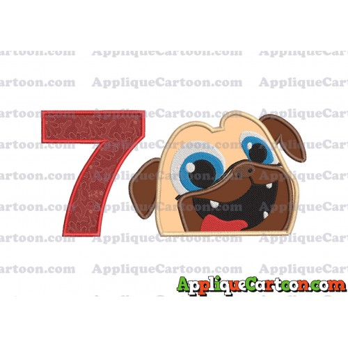 Rolly Puppy Dog Pals Head 01 Applique Embroidery Design Birthday Number 7