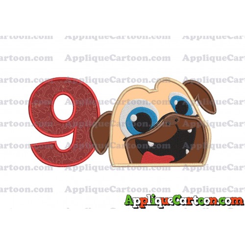 Rolly Puppy Dog Pals Head 01 Applique Embroidery Design Birthday Number 9