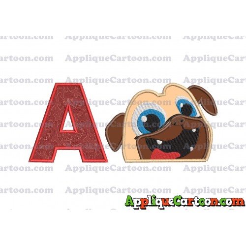 Rolly Puppy Dog Pals Head 01 Applique Embroidery Design With Alphabet A