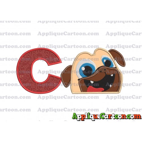 Rolly Puppy Dog Pals Head 01 Applique Embroidery Design With Alphabet C