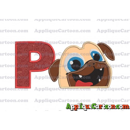 Rolly Puppy Dog Pals Head 01 Applique Embroidery Design With Alphabet P