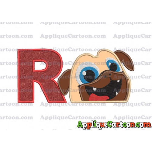 Rolly Puppy Dog Pals Head 01 Applique Embroidery Design With Alphabet R