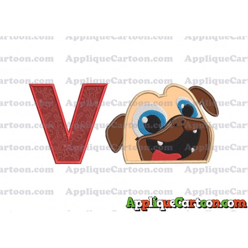 Rolly Puppy Dog Pals Head 01 Applique Embroidery Design With Alphabet V