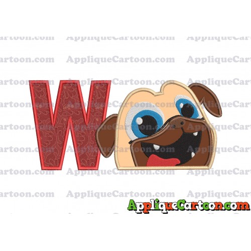 Rolly Puppy Dog Pals Head 01 Applique Embroidery Design With Alphabet W